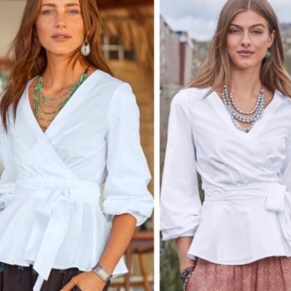 Sundance Avant Garde 3/4 Puff Sleeve Wrap Top Blouse White - Picture 9 of 9